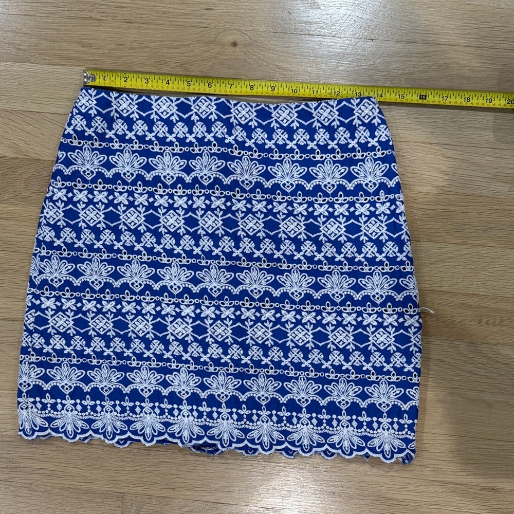 LOFT Blue and White embroidered Pencil Skirt